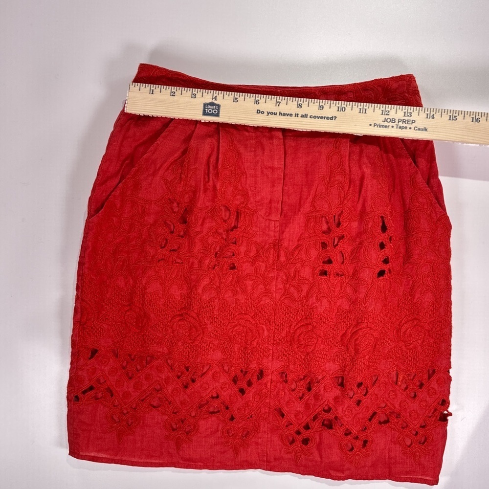 Baraschi Women’s Linen Embroidered Mini Skirt Red Size 2 - Picture 7 of 10